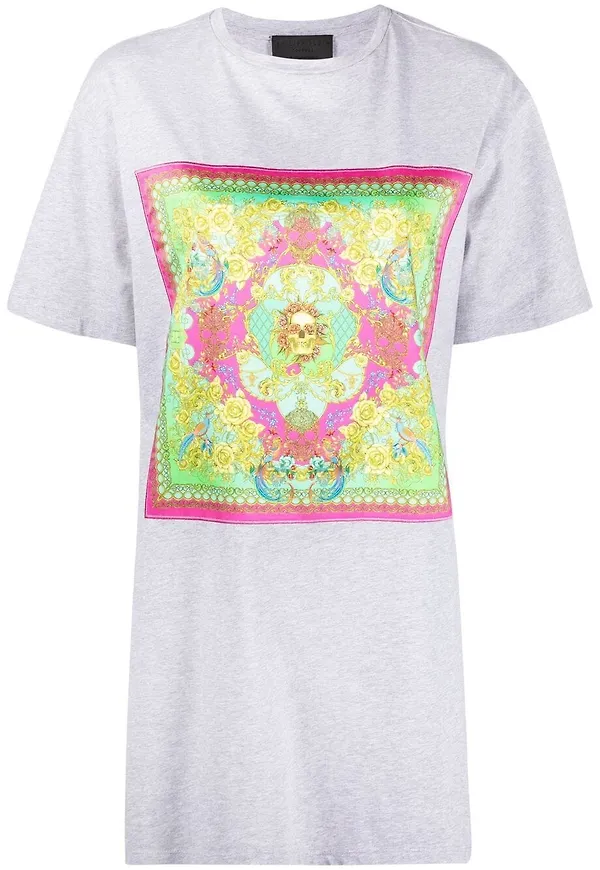Philipp Plein t-shirtklänning med barockmotiv - Grå