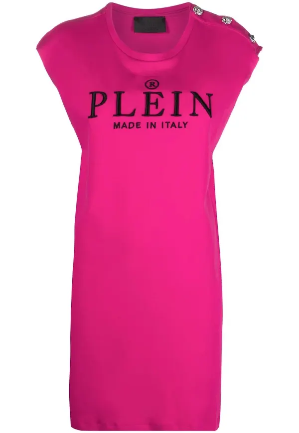 Philipp Plein t-shirtklänning med broderad logotyp - Rosa