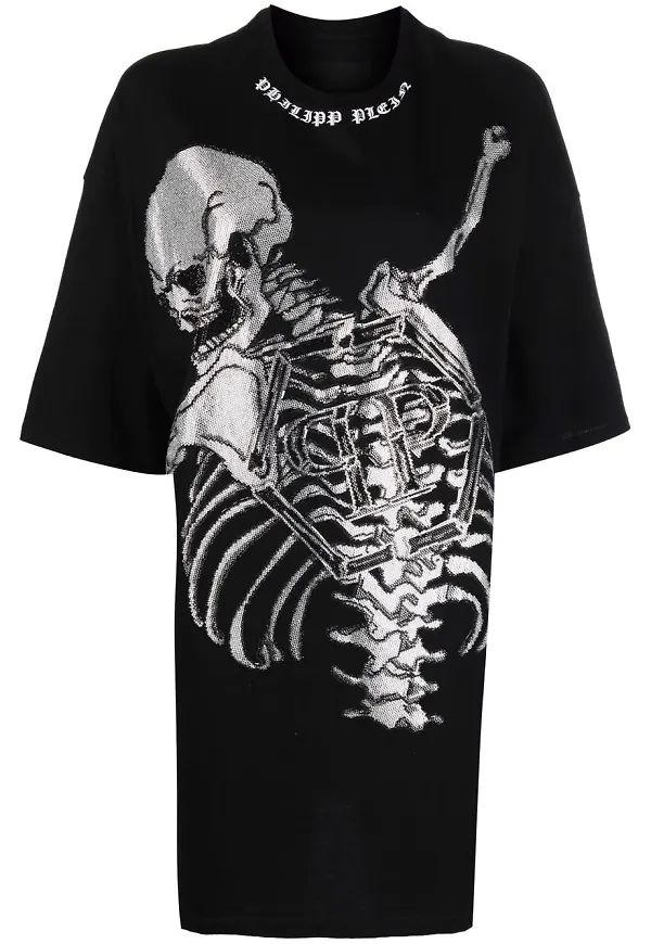 Philipp Plein t-shirtklänning med skelettmotiv - Svart
