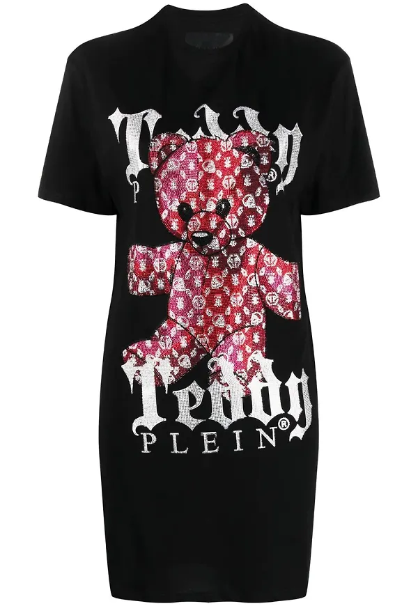 Philipp Plein Teddy Bear t-shirtklänning med strass - Svart