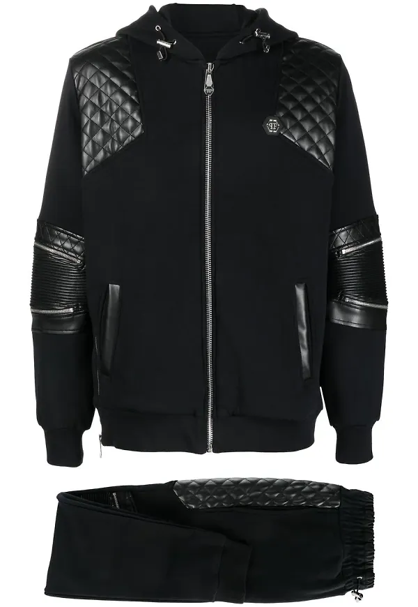 Philipp Plein träningsställ med huva och quiltad detalj - Svart