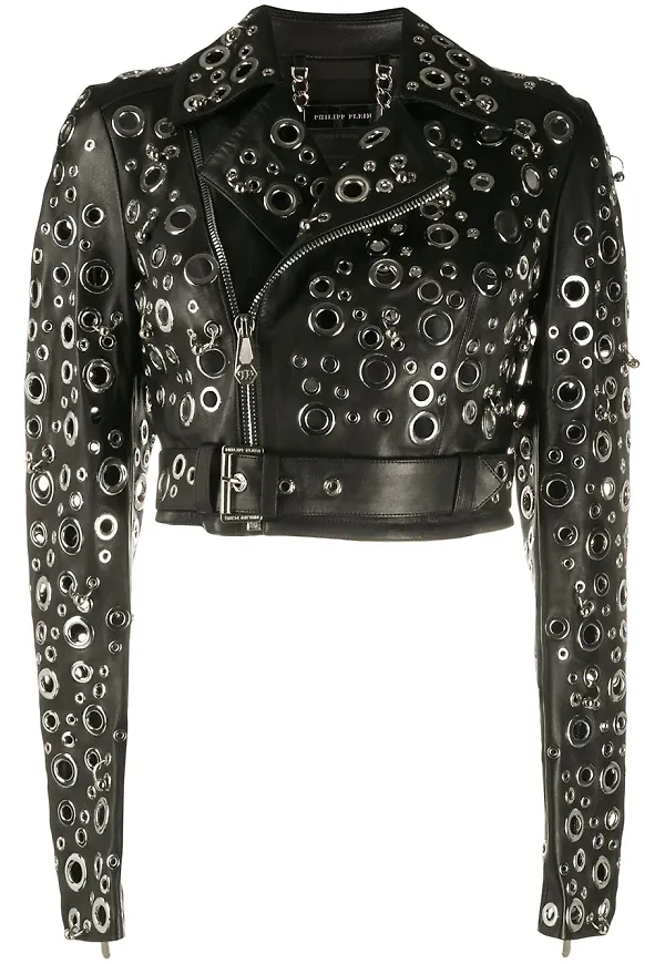 Philipp Plein utsmyckad skinnjacka - Svart