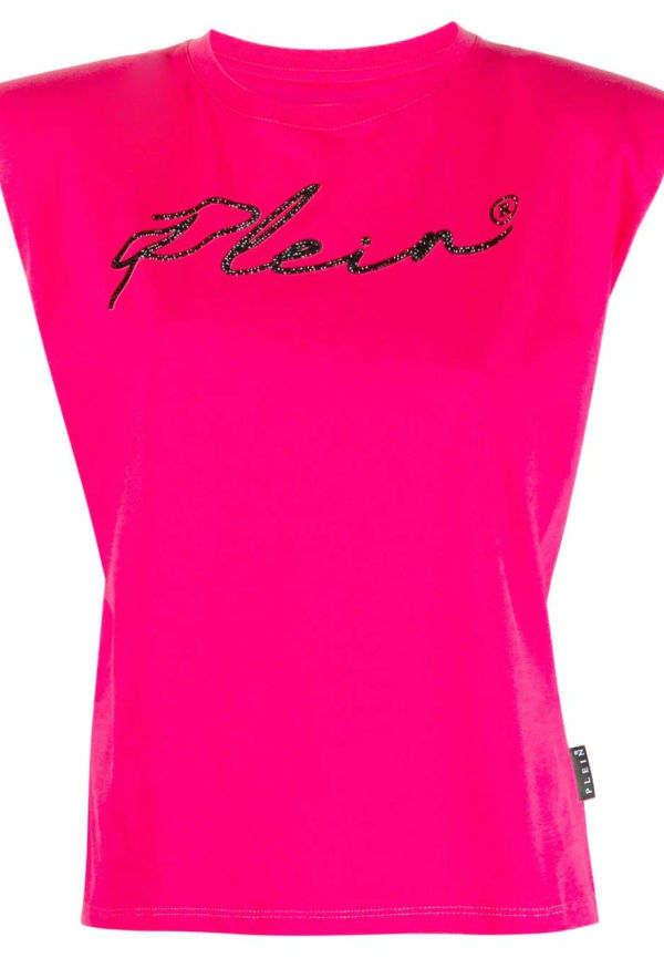 Philipp Plein ärmlöst linne med glittrig logotyp - Rosa