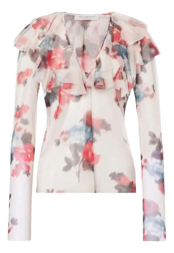 Philosophy di Lorenzo Serafini, Blusar & Skjortor , Dam, S, Beige Blommig Rynkad Topp