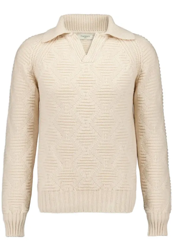 Piacenza Cashmere kabelstickad v-ringad pikétröja - Neutral