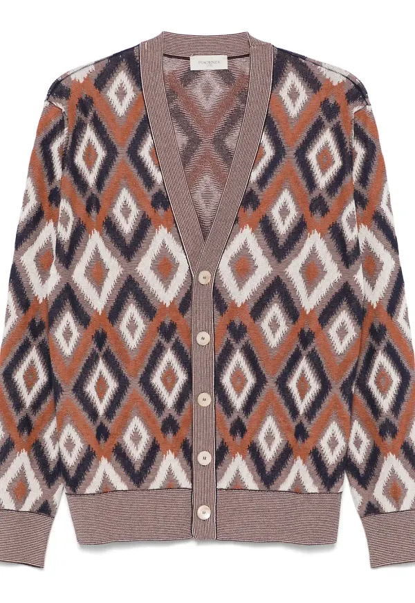 Piacenza Cashmere mönstrad kofta i jacquard - Brun