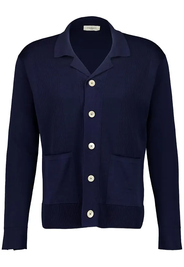 Piacenza Cashmere ribbstickad kofta - Blå