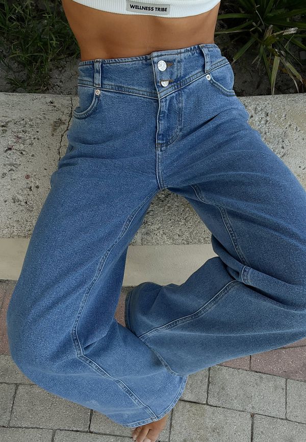 Picked by Hanna Schönberg Jeans med fickdetalj och låg midja - Blue