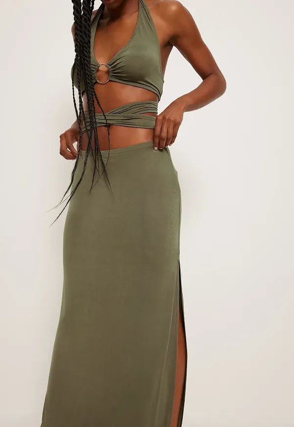 Picked by Hanna Schönberg Skinande maxikjol - Green