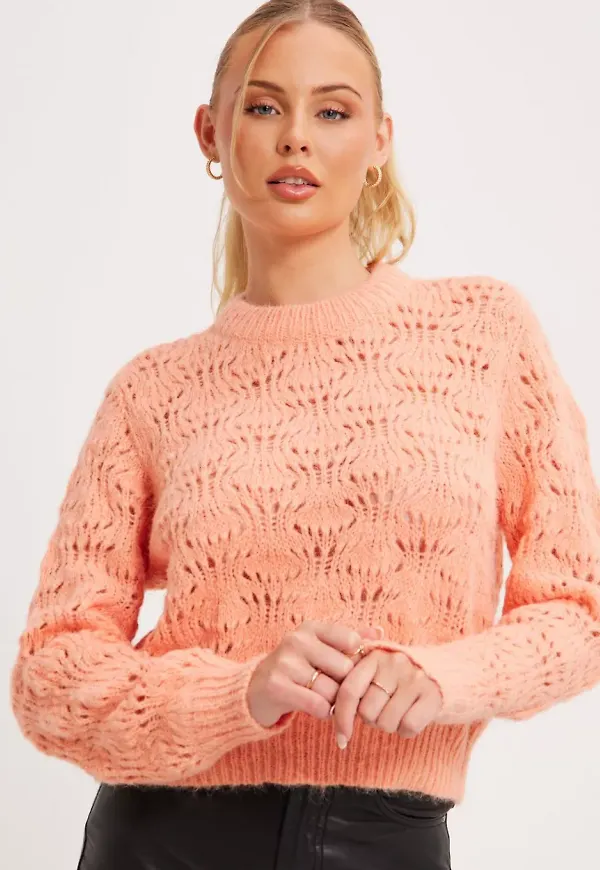 Pieces - Cantaloupe - Pcnancy Ls O-Neck Knit Pb Bc