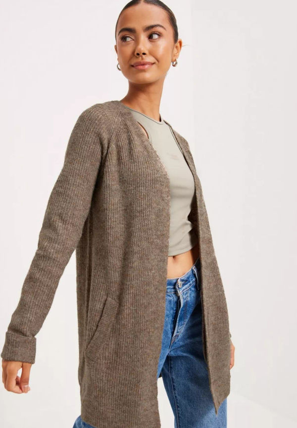 Pieces - Cardigans & Koftor - Fossil - Pcellen Ls Long Knit Cardigan Noos - Tröjor