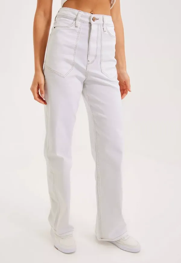 Pieces - High waisted jeans - Antique White Beige Treads - Pcnoah Ultra Hw Wide Jeans Bc - Jeans
