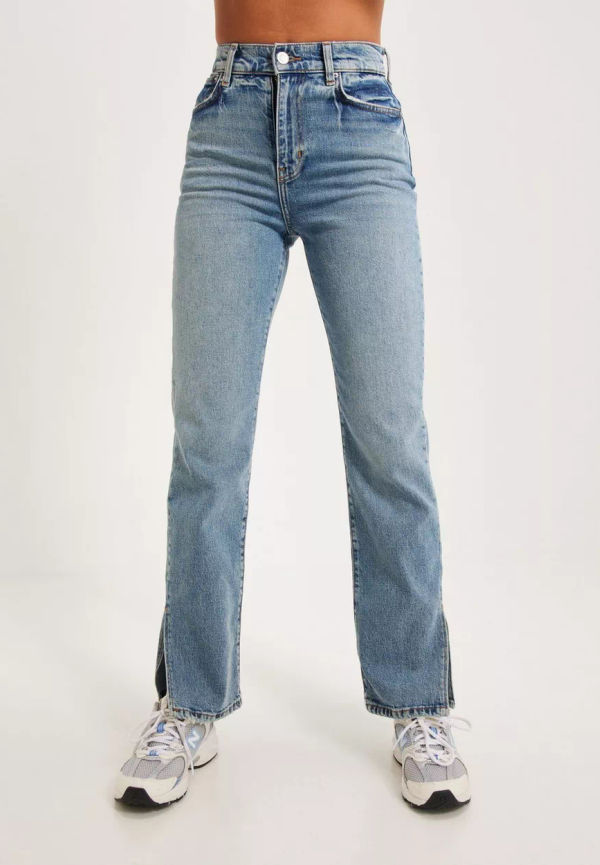 Pieces - High waisted jeans - Medium Blue Denim - Pcelan New Hw Straight Slit Jeans M - Jeans