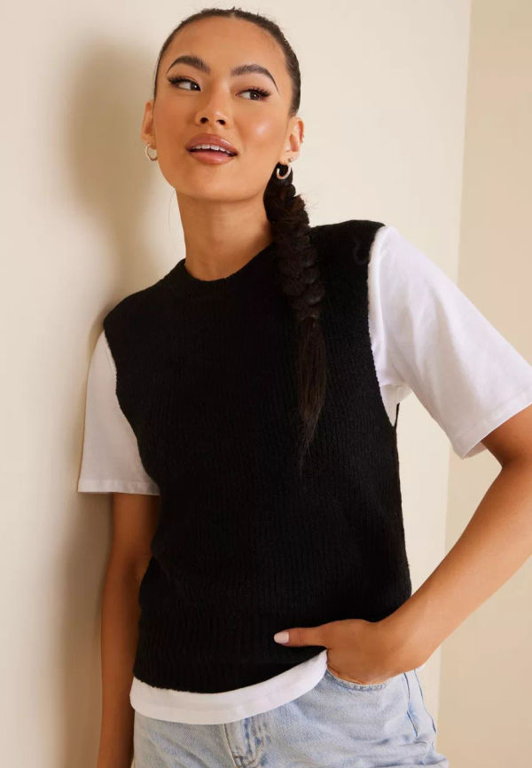 Pieces - Stickade västar - Black - Pcellen O-Neck Knit Vest Noos Bc - Tröjor