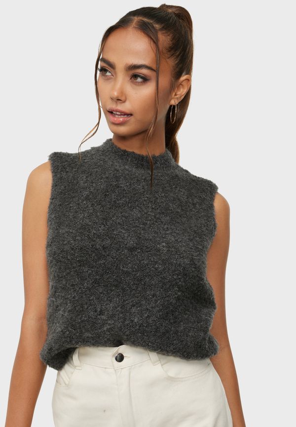 Pieces - Stickade västar - Dark Grey Melange - Pcfree O-Neck Knit Vest Bc - Tröjor