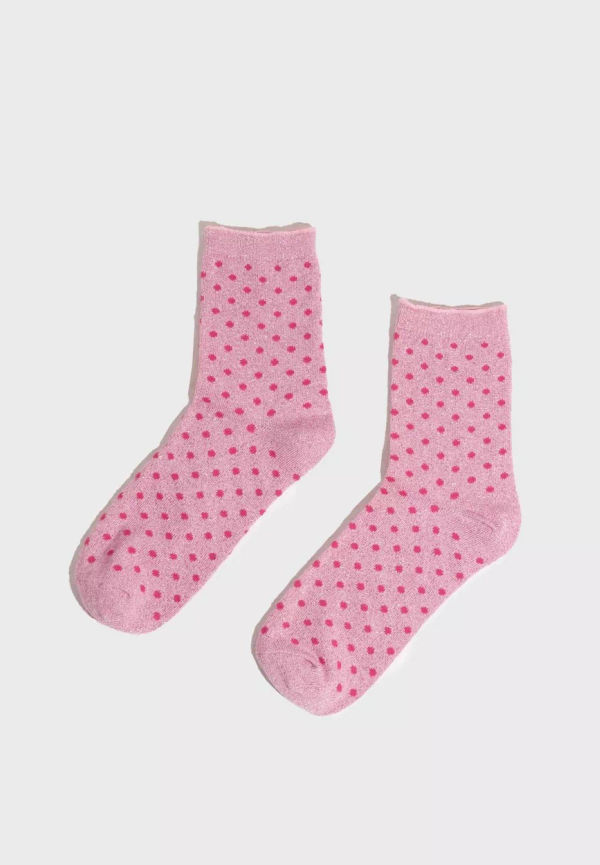 Pieces - Strumpor - Begonia Pink Small Dots In Beetroot Purp - Pcsebby Glitter Long 1-Pack Pattern - Strumpor & Strumpbyxor - Socks