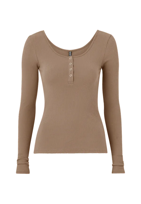 pieces - Topp pcKitte LS Top - Brun