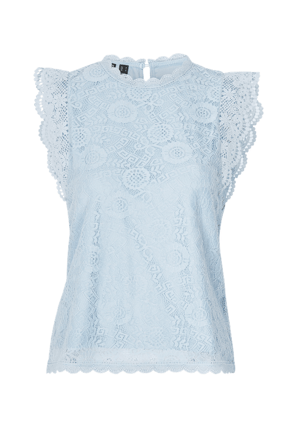pieces - Topp pcOlline SL Lace Top - Blå - 34