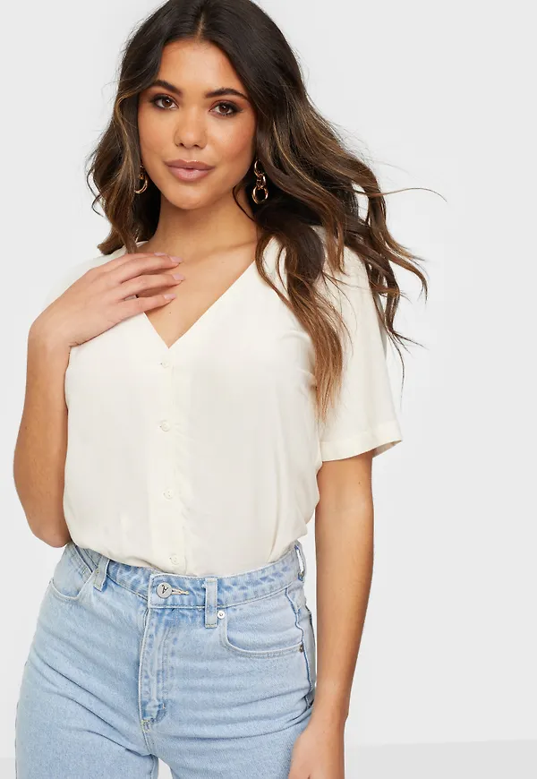 Pieces - Vardagsblusar - Birch - Pccecilie Ss Top Noos Bc - Blusar & Skjortor - Everyday blouses