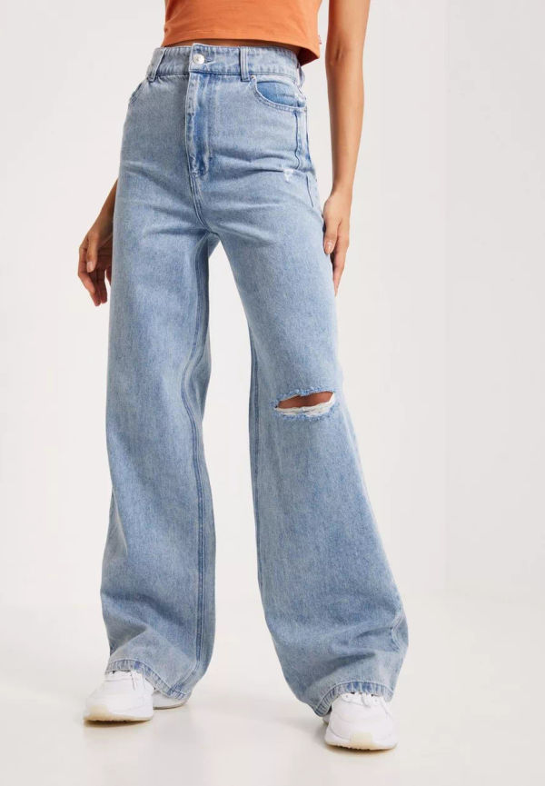 Pieces - Wide leg jeans - Light Blue Denim - Pcelli Ultra Hw Wide Lb Destroy Jea - Jeans