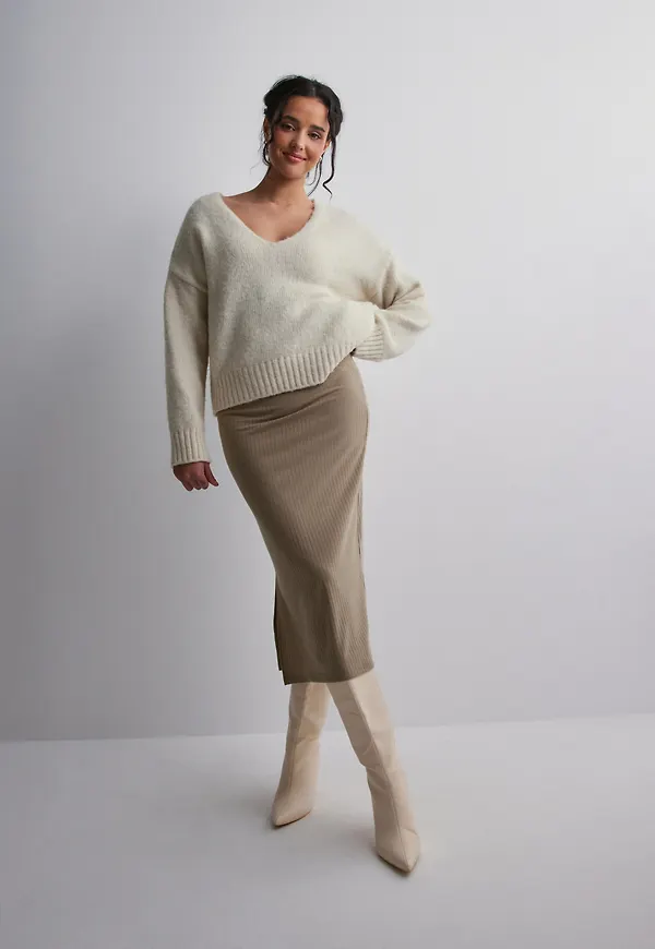 Pieces - Beige - Pckylie Mw Midi Skirt Noos