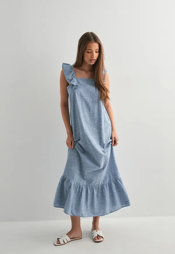 Pieces - Blå - Pcapia Sl Square Neck Ankle Dress M