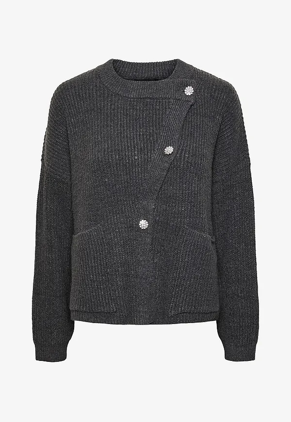 pieces - Cardigan pcSiga LS Overlap Knit - Grå