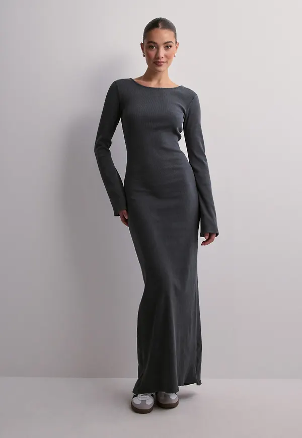 Pieces - Grå - Pcvanessa Ls Maxi Dress Dmo