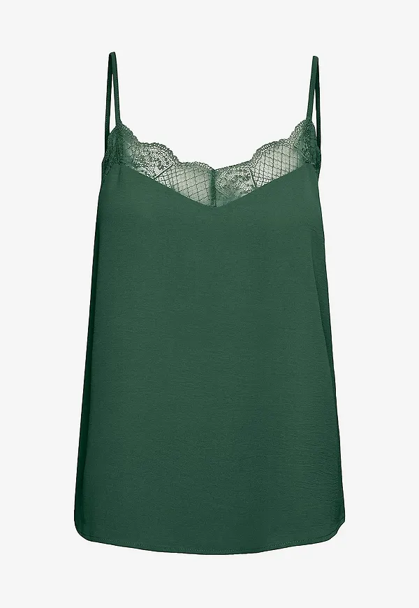 pieces - Linne pcTiffany Strap Lace Top - Grön