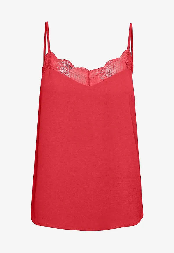 pieces - Linne pcTiffany Strap Lace Top - Röd