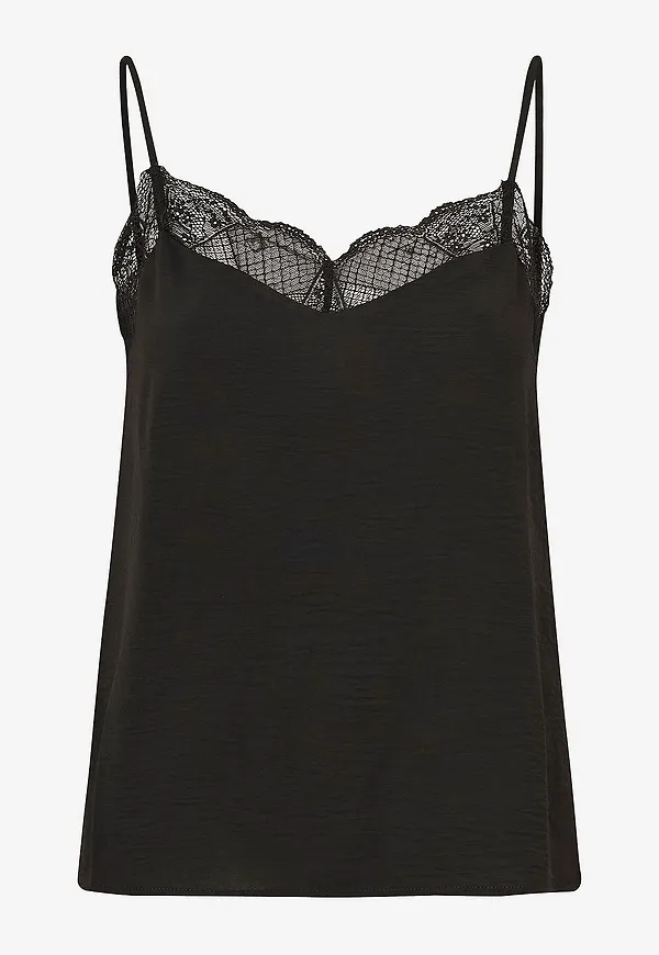 pieces - Linne pcTiffany Strap Lace Top - Svart