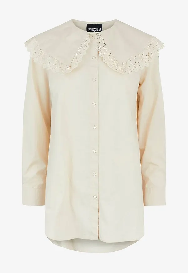 pieces - Långskjorta pcBibi LS Shirt - Beige