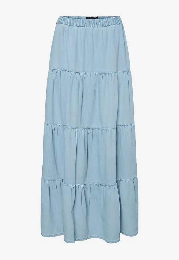 pieces - Maxikjol pcTula LW Maxi Denim Skirt - Blå