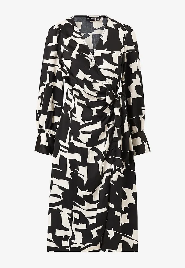 pieces - Omlottklänning pcSadie LS Midi Dress - Svart