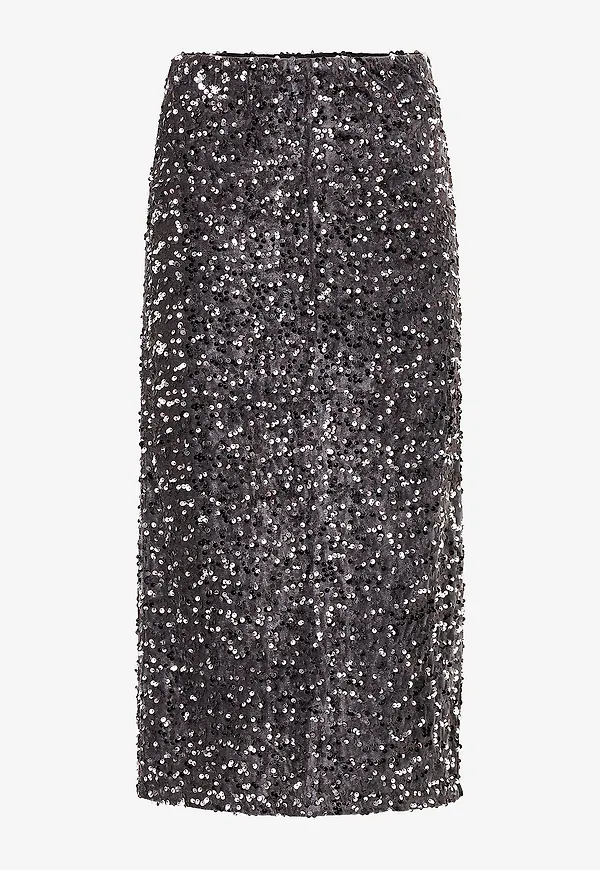pieces - Paljettkjol pcKam HW Midi Skirt - Grå