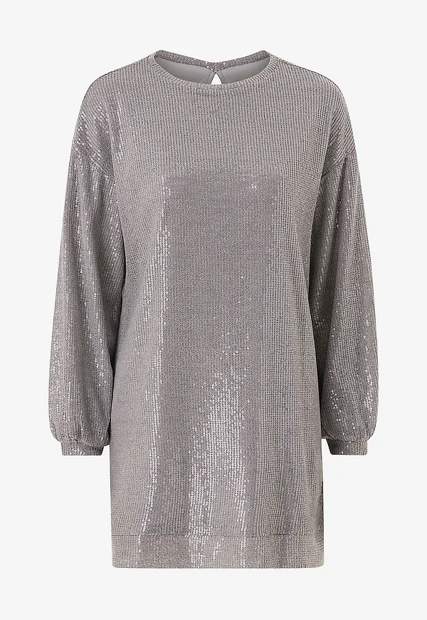 pieces - Paljettklänning pcFawn LS Sweat Dress - Grå