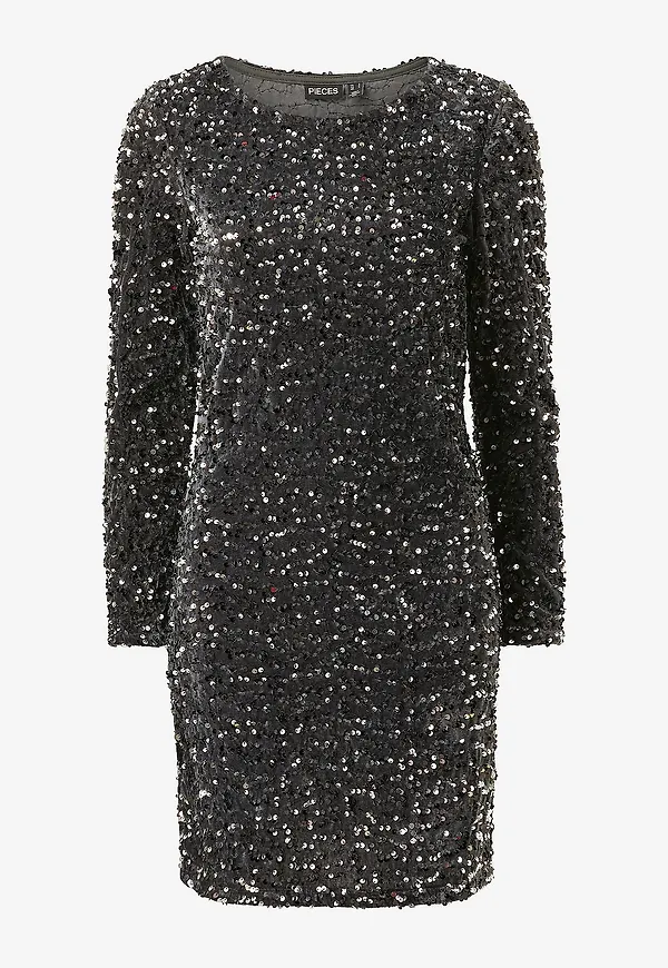 pieces - Paljettklänning pcKam LS New Dress - Svart