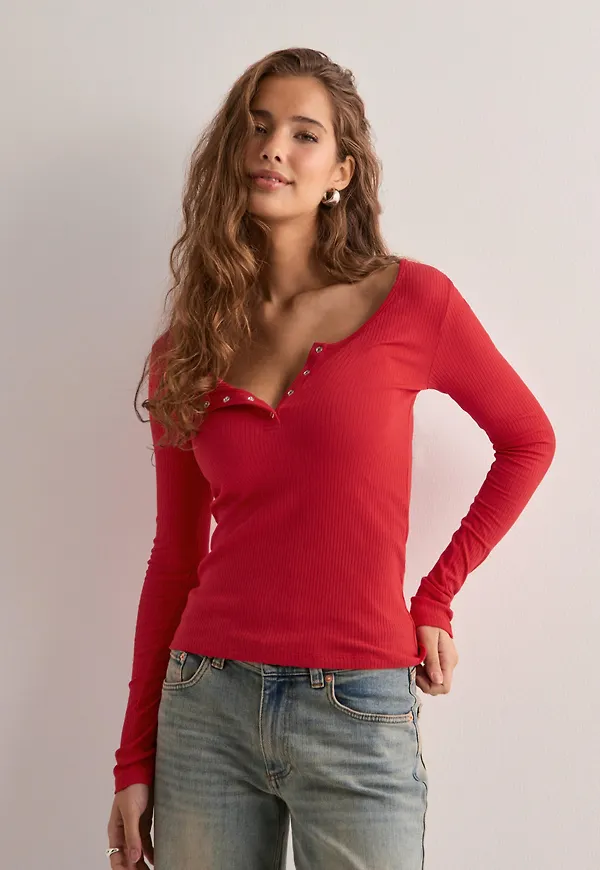 Pieces - Röd - Pckitte Ls Top Noos Bc