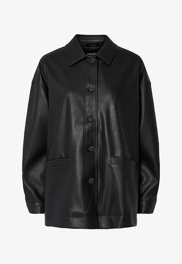 pieces - Skinnjacka pcJamilla PU Overshirt - Svart