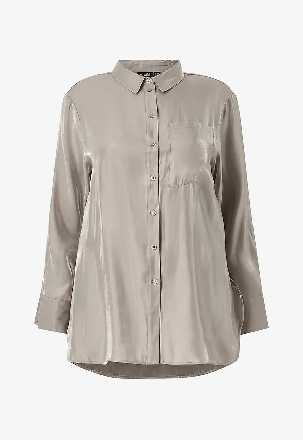 pieces - Skjorta pcSola LS Shirt - Silver