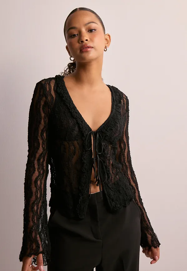 Pieces - Svart - Pcally Ls Tie Top D2D