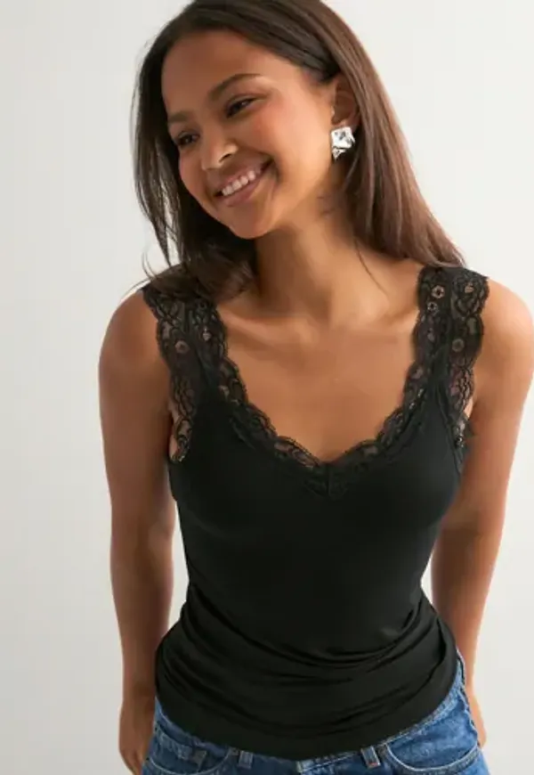 Pieces - Svart - Pcbarbera Lace Top Noos Bc
