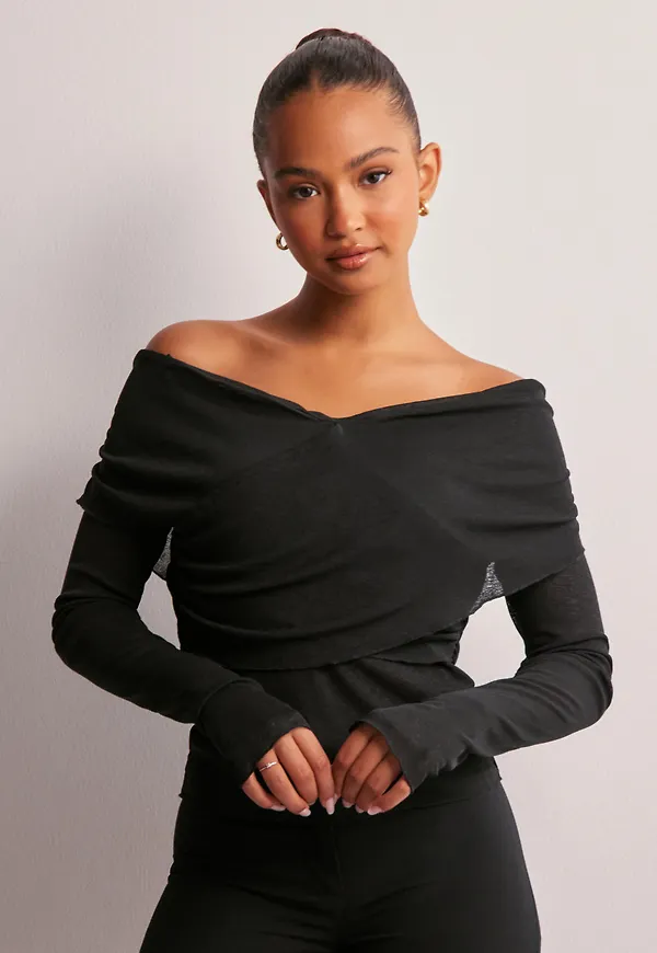 Pieces - Svart - Pckali Ls Mesh Top