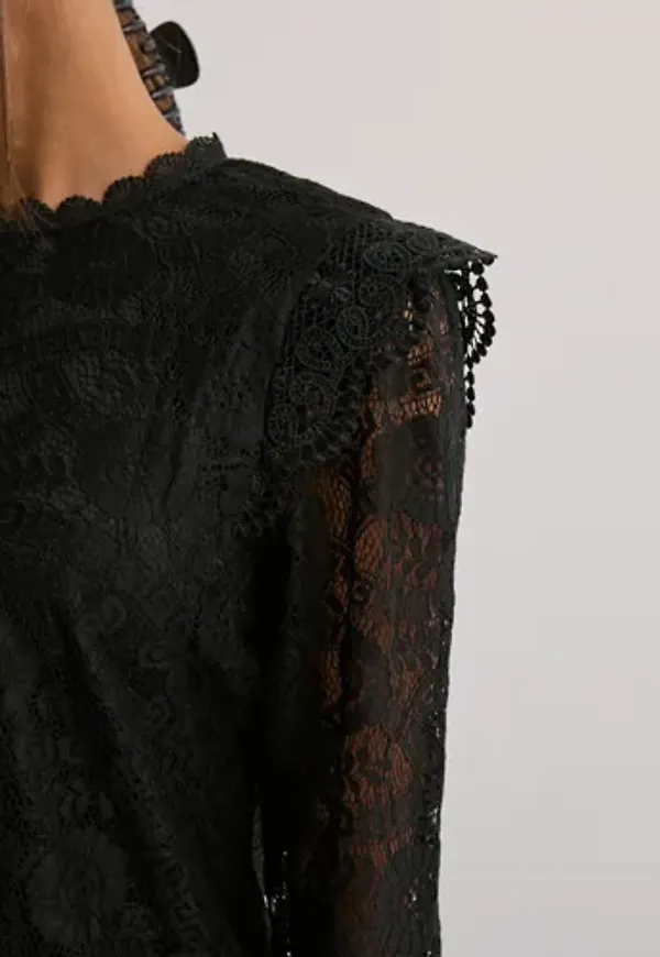Pieces - Svart - Pcolline Ls Lace Top Noos