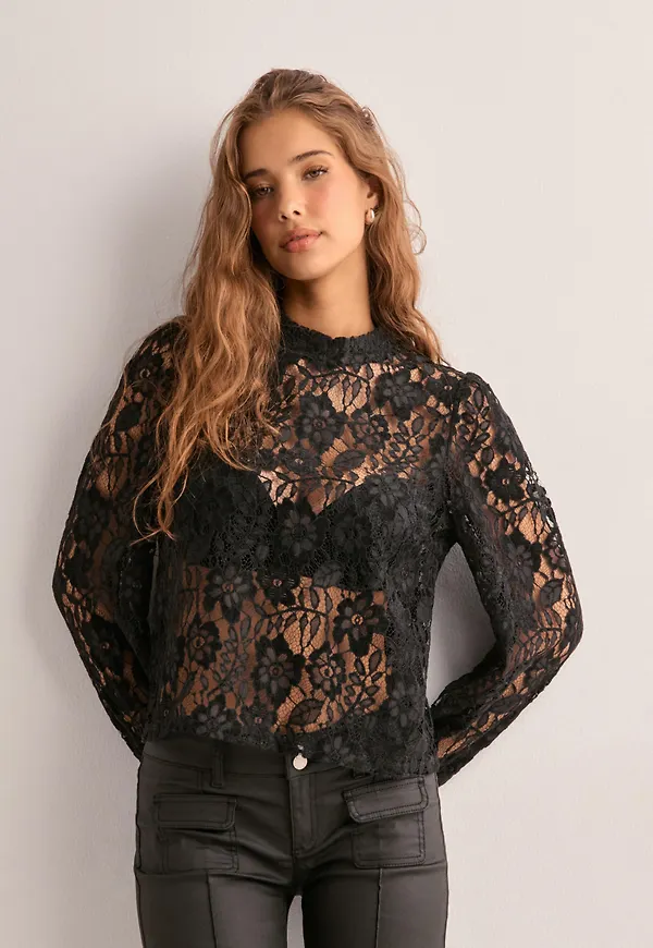 Pieces - Svart - Pcroselyn Ls T-Neck Top