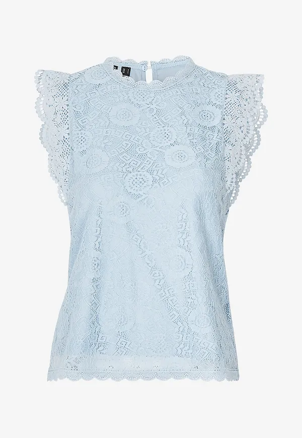 pieces - Topp pcOlline SL Lace Top - Blå