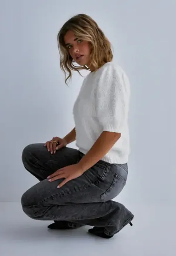 Pieces - Vit - Pcfee Ss O-Neck Knit