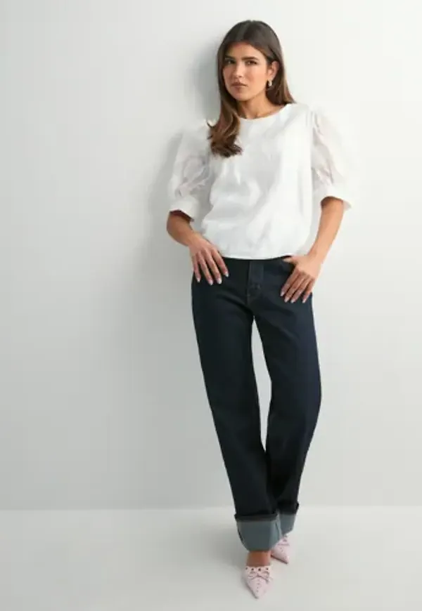 Pieces - Vit - Pcnala 2/4 Jaquard Top