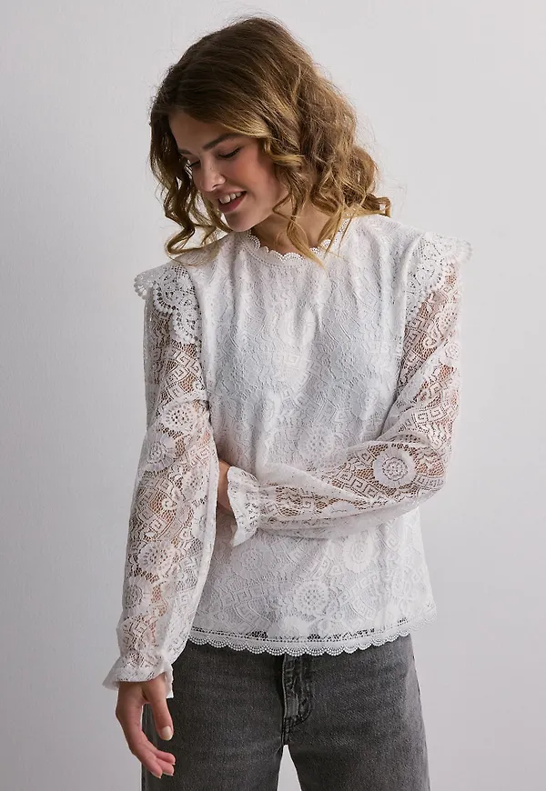 Pieces - Vit - Pcolline Ls Lace Top Noos