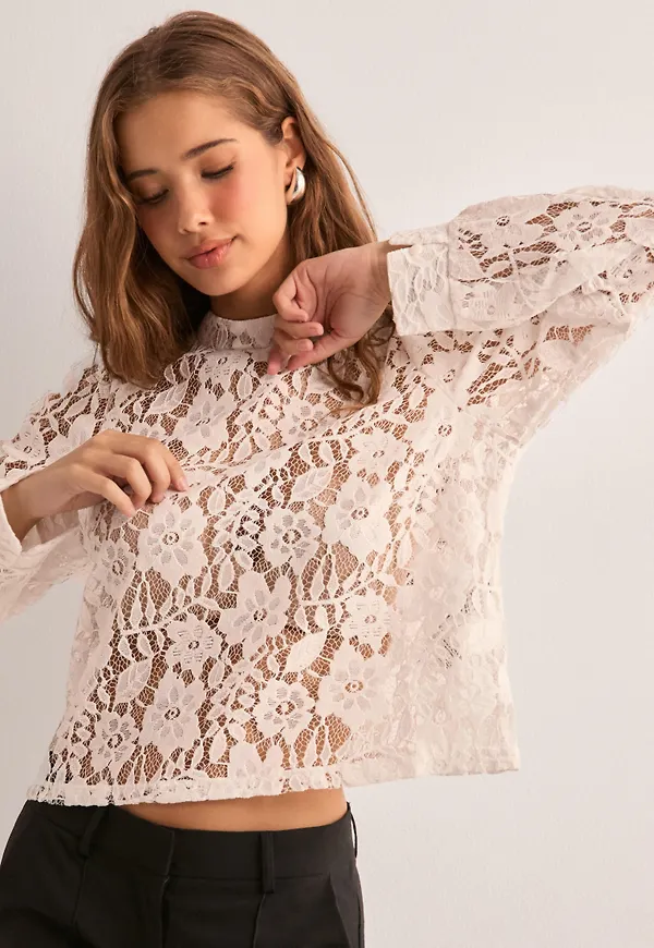 Pieces - Vit - Pcroselyn Ls T-Neck Top